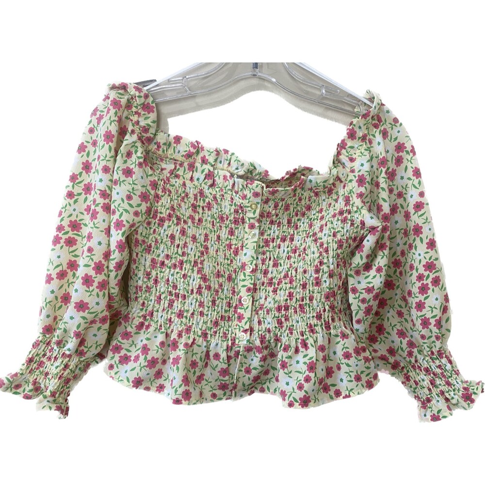 LOVE TREE Nordstrom Rack Floral Tube top puff sleeves with buttons NWT